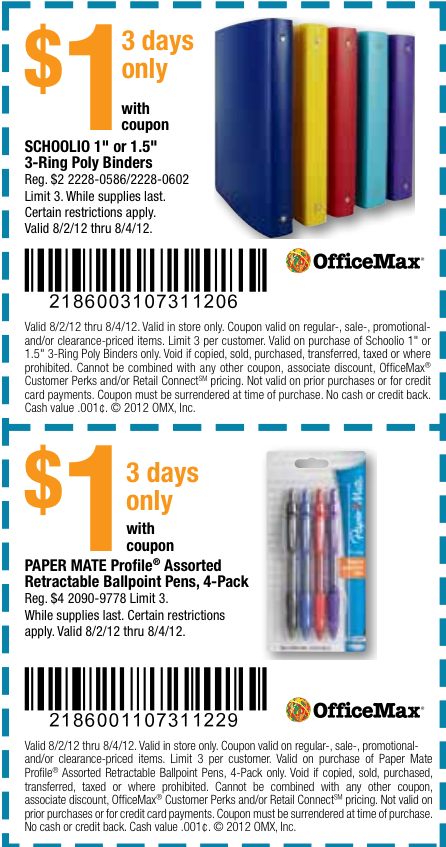 OfficeMax: $1 Items Printable Coupon