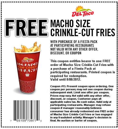 Del Taco: Free Fries Printable Coupon