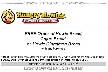 Hungry Howie's Pizza: Free Howie Bread Printable Coupon