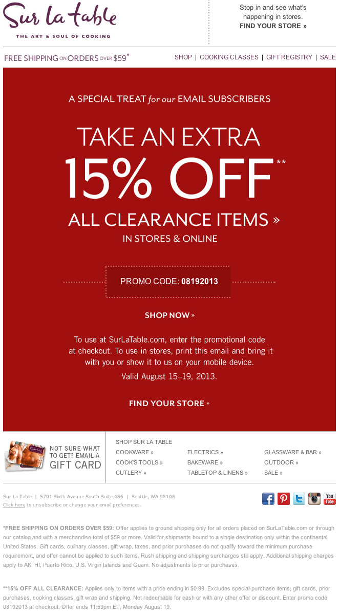 Sur La Table Promo Coupon Codes and Printable Coupons