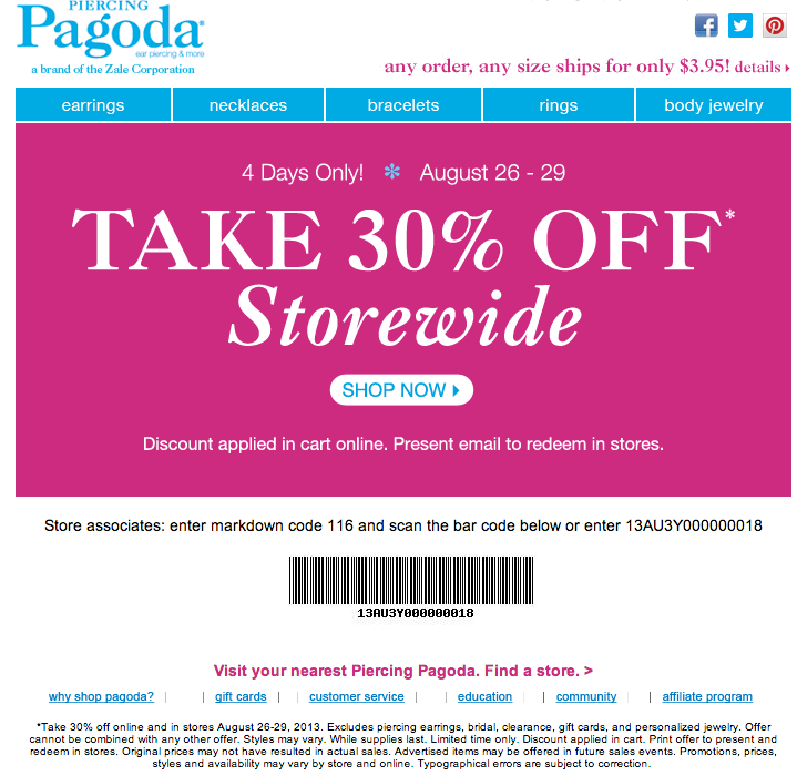 Piercing Pagoda Promo Coupon Codes and Printable Coupons