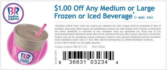 Baskin Robbins: $1 off Frozen Beverage Printable Coupon