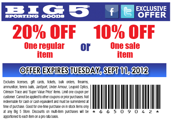 Big 5 Sporting Goods: 10%-20% off Printable Coupon