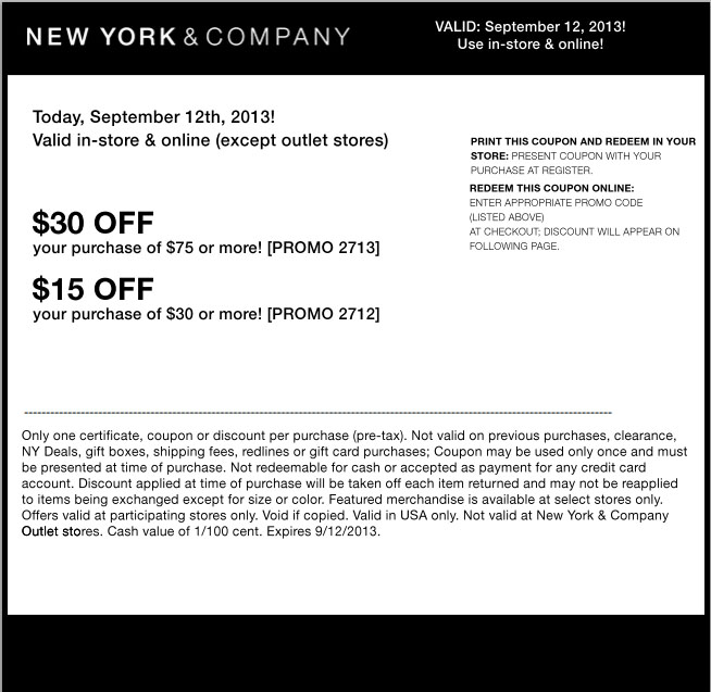 New York & Company: $15-$30 off Printable Coupon