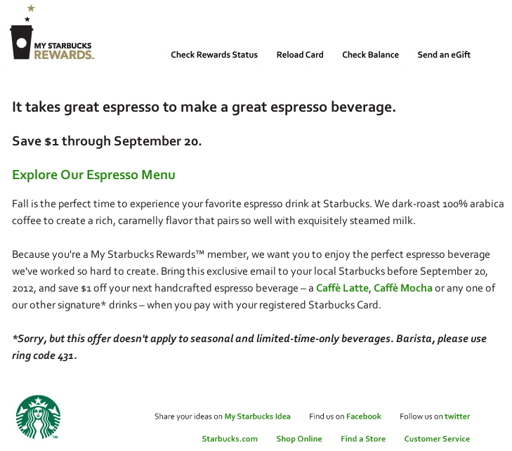 Starbucks 1 off Printable Coupon