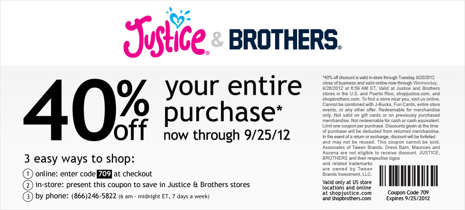 Justice: 40% off Printable Coupon