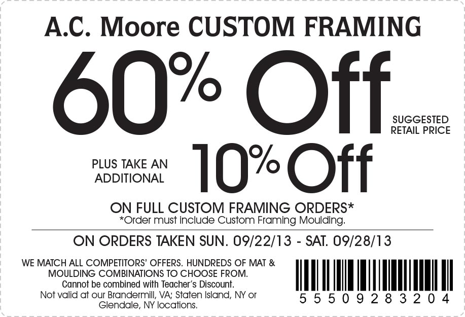 AC Moore 60 off Custom Framing Printable Coupon