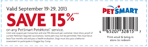 PetSmart: 15% off PetsHotel Printable Coupon