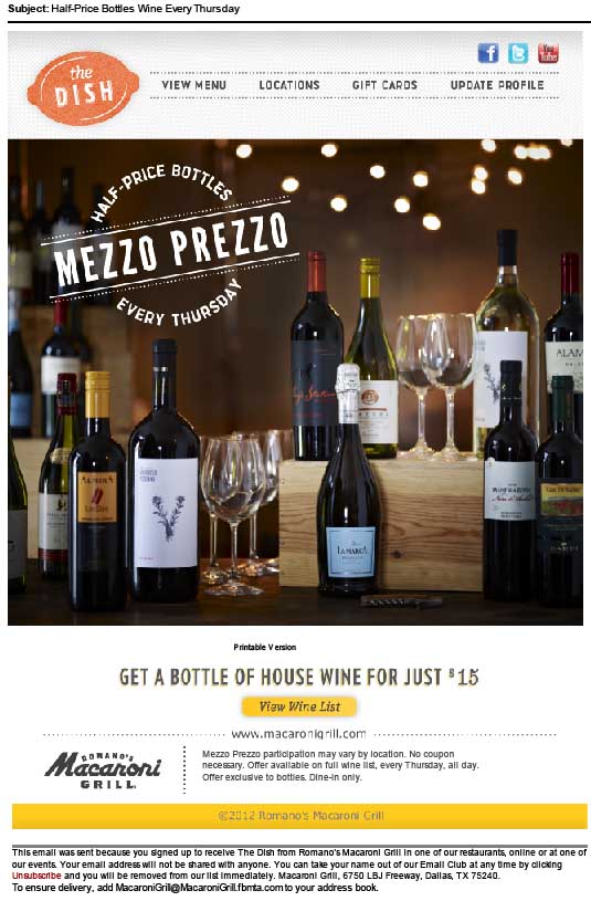 Romanos Macaroni Grill: $15 Bottle Wine Printable Coupon