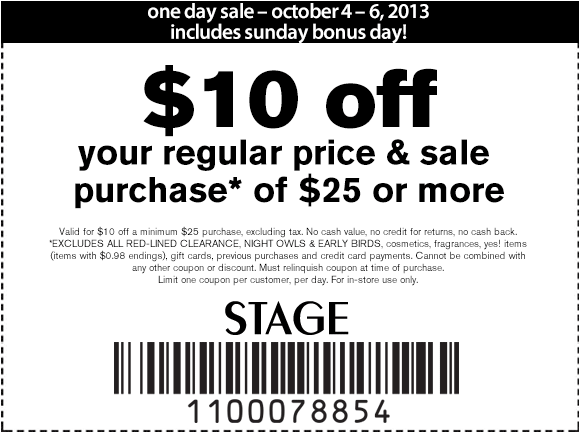 Stage Stores: $10 off $25 Printable Coupon