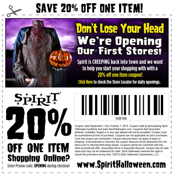 Spirit Halloween: 20% off Printable Coupon