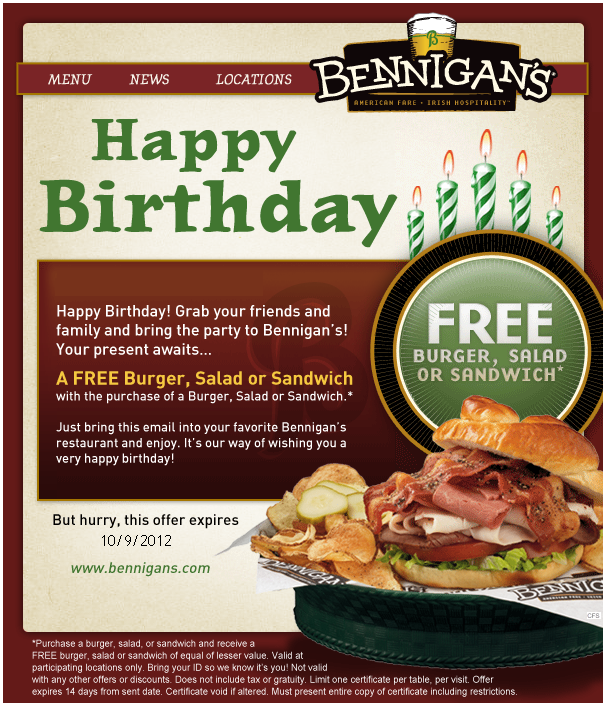 Bennigan's Promo Coupon Codes and Printable Coupons