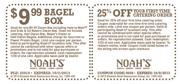 Noah's Promo Coupon Codes and Printable Coupons