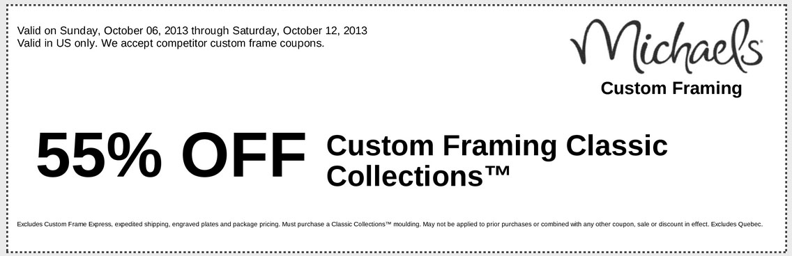 Michaels: 55% off Custom Framing Printable Coupon