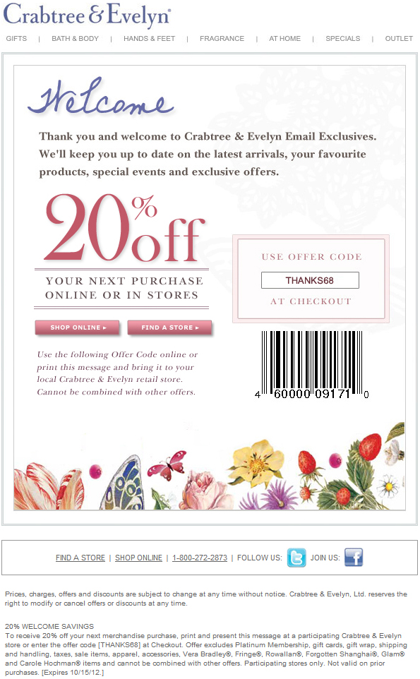 Crabtree & Evelyn: 20% off Printable Coupon