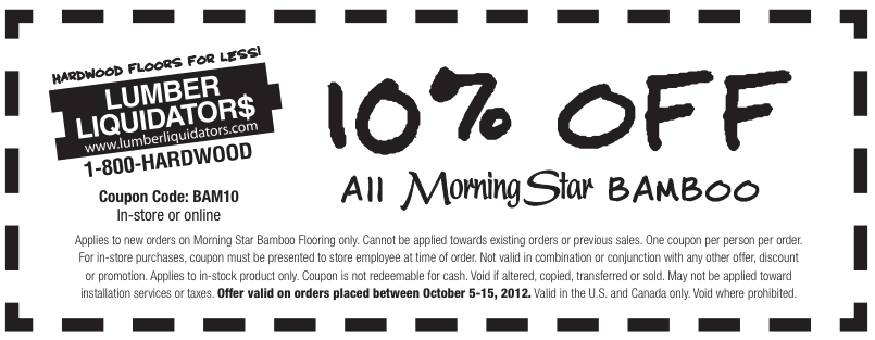 Lumber Liquidators: 10% off Morning Star Bamboo Printable Coupon