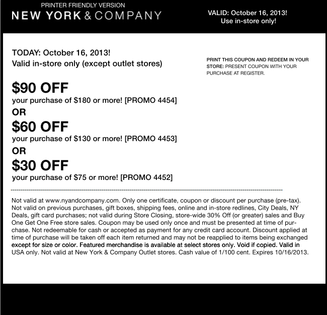 New York & Company: $30-$90 off Printable Coupon