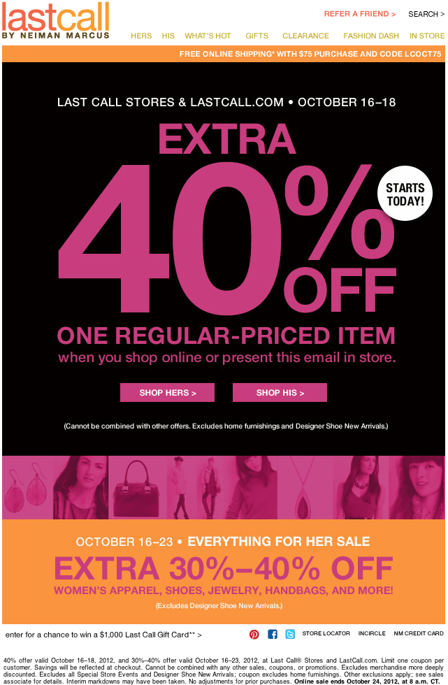 LastCall: 40% off Printable Coupon