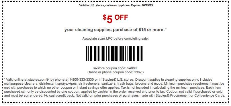 Staples: $5 off $15 Cleaning Supplies Printable Coupon