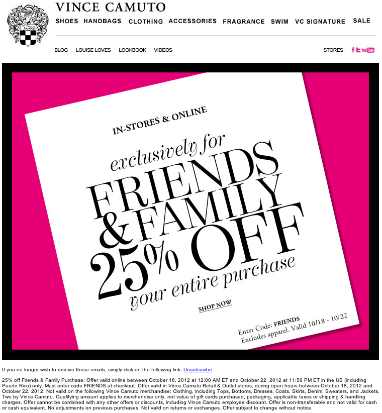 Vince Camuto: 25% off Printable Coupon