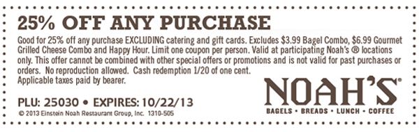 Noah's: 25% off Printable Coupon