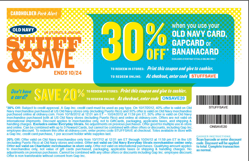 Old Navy: 20%-30% off Printable Coupon