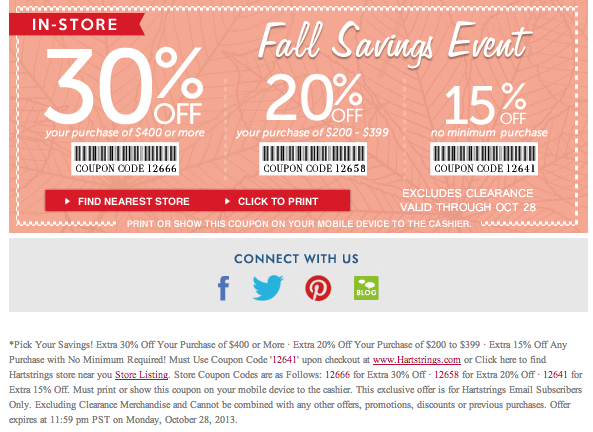 Hartstrings: 15%-30% off Printable Coupon