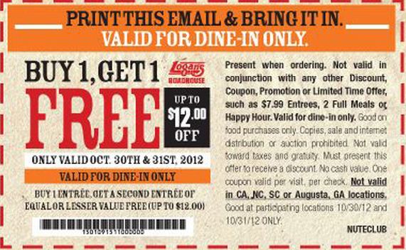 Logan's Roadhouse: BOGO Free Entree Printable Coupon