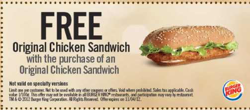 Burger King: Free Chicken Sandwich Printable Coupon