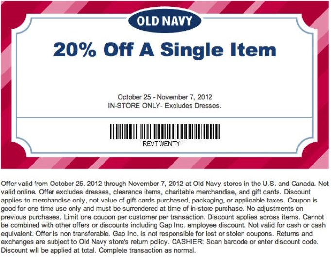 Old Navy 20 off Item Printable Coupon