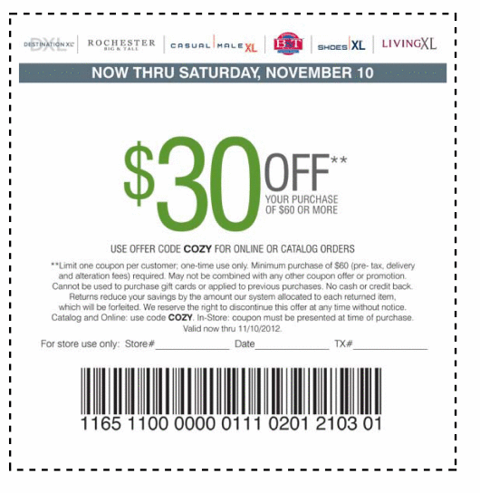 Destination XL Promo Coupon Codes and Printable Coupons