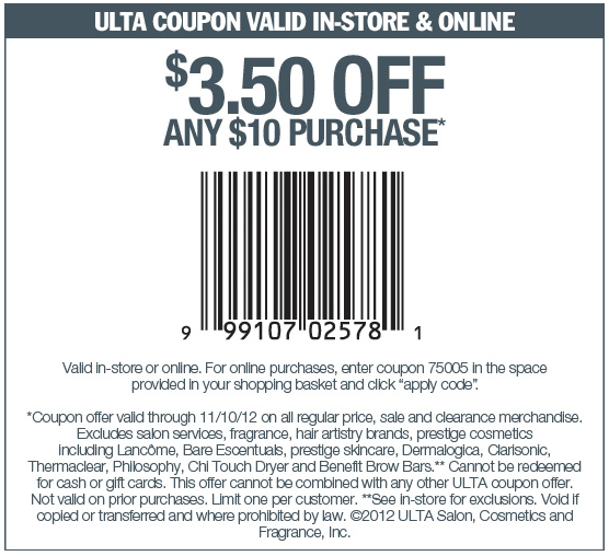 ULTA Beauty 3.50 off 10 Printable Coupon