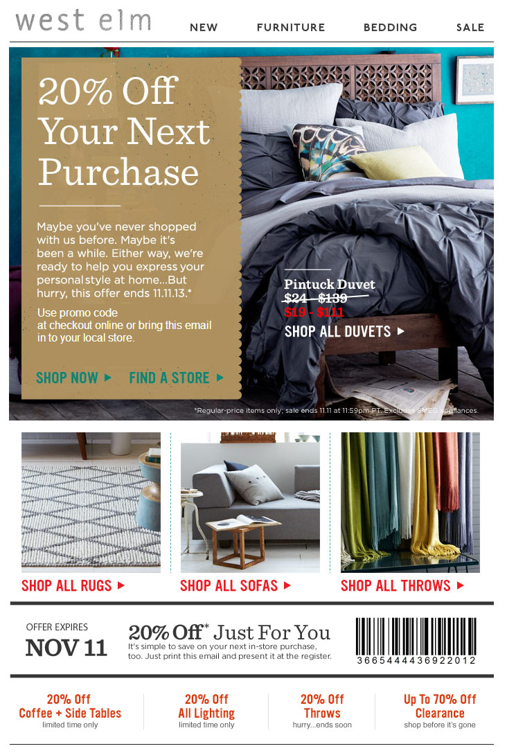 West Elm 20 off Printable Coupon