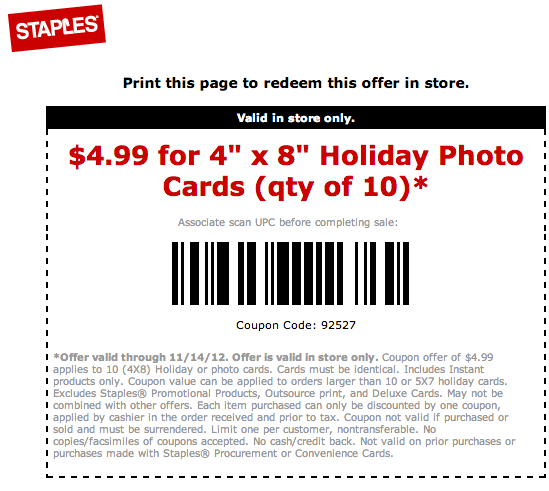 Staples: $4.99 Holiday Cards Printable Coupon