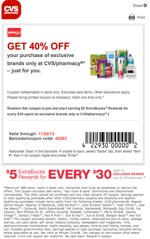 CVS Pharmacy: 40% off Exclusive Brands Printable Coupon