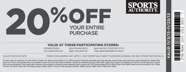 Sports Authority 20 off Printable Coupon