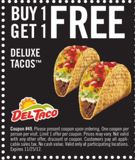 Del Taco: BOGO Free Taco Printable Coupon