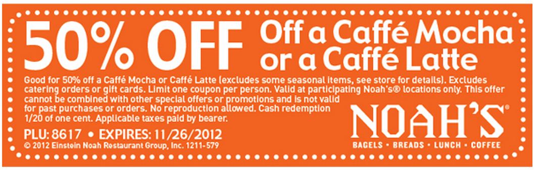 Noah's: 50% off Latte Printable Coupon