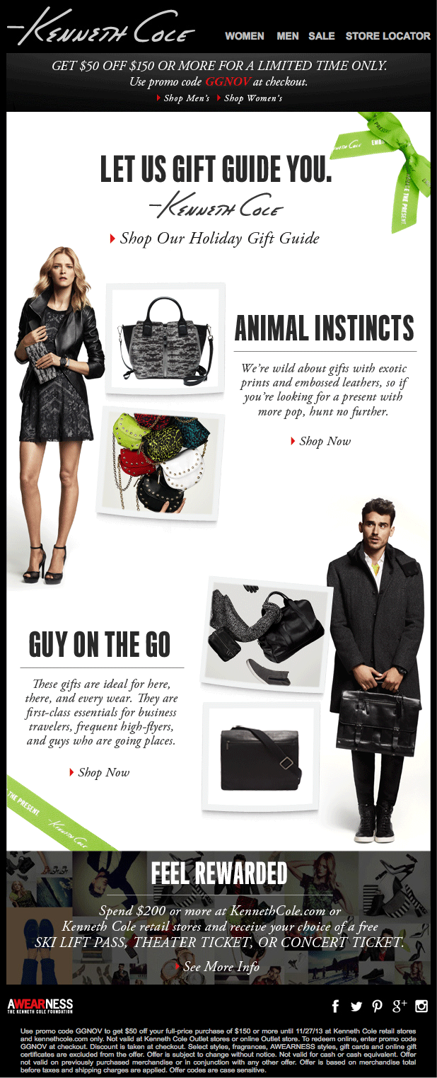 Kenneth Cole: $50 off $150 Printable Coupon