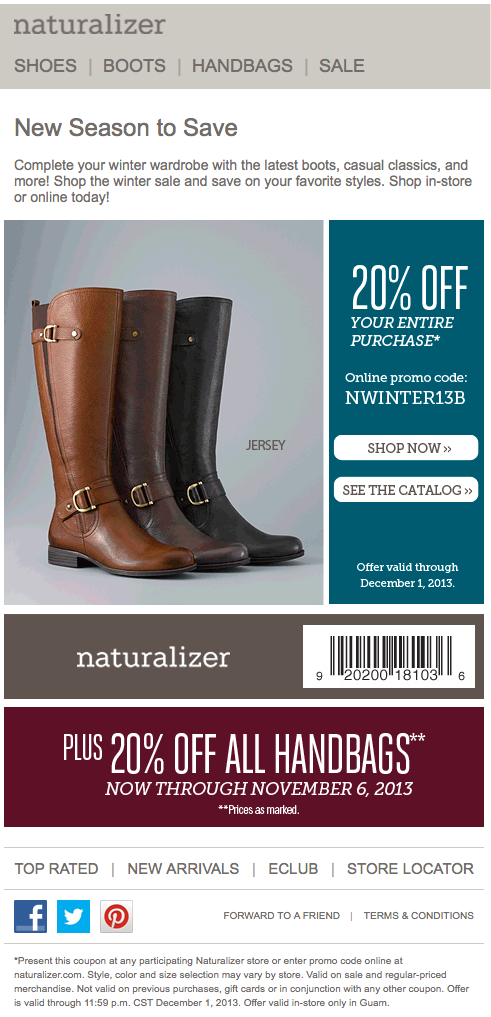 Naturalizer Promo Coupon Codes and Printable Coupons