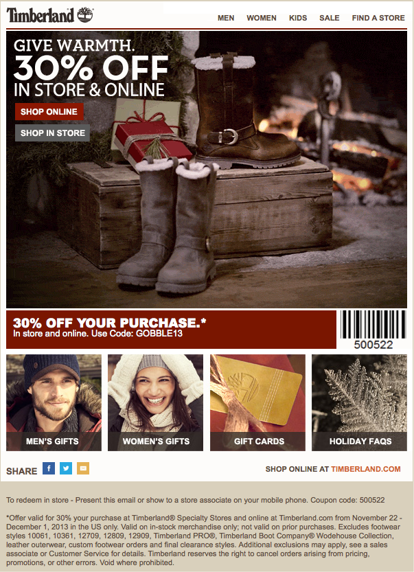 Timberland: 30% off Printable Coupon