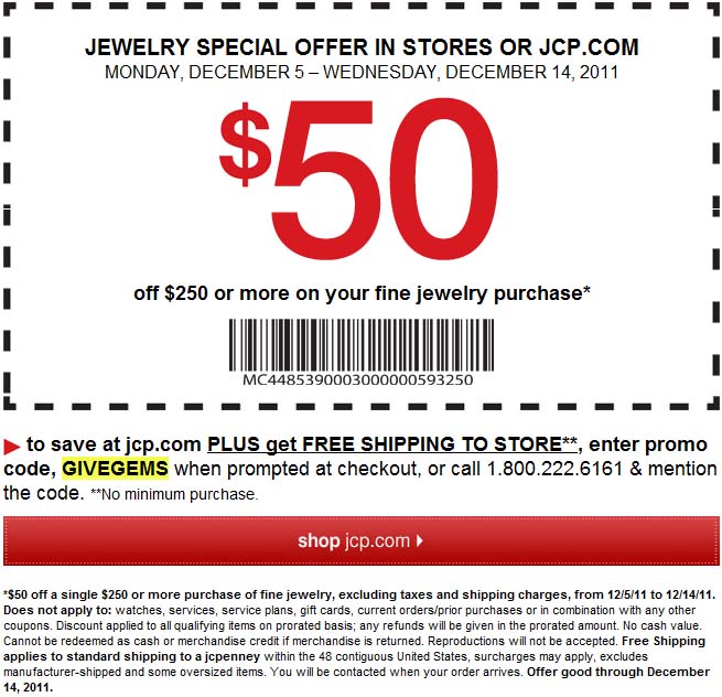 JCPenney: $50 off Jewelry Printable Coupon