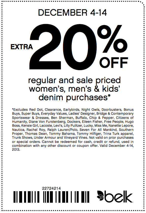 Belk: 20% off Printable Coupon