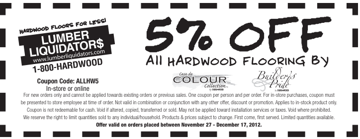 Lumber Liquidators: 5% off Printable Coupon