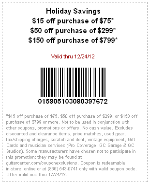 Guitar Center Promo Coupon Codes and Printable Coupons