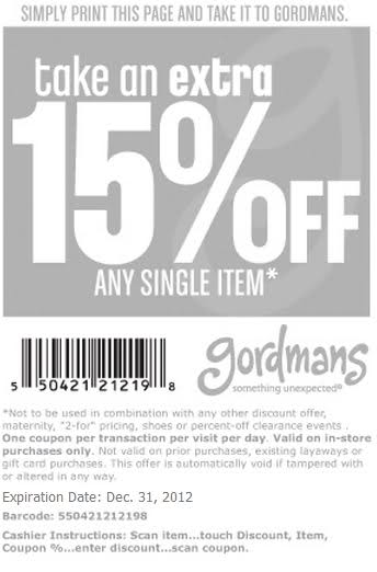 Gordmans: 15% off Printable Coupon