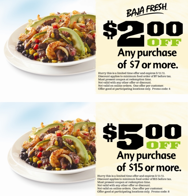 Baja Fresh Promo Coupon Codes and Printable Coupons