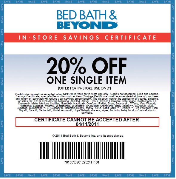 Bed Bath Beyond: 20% off Item Printable Coupon