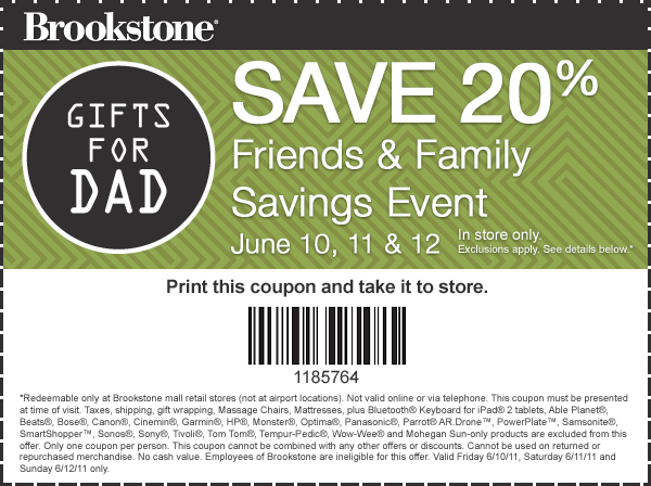 Brookstone: 20% off Printable Coupon