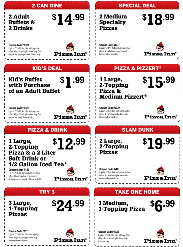 Pizza Inn 8 Printable Coupons